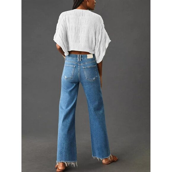 Women’s Wide Leg Jeans Stretchy High Waist Casual Denim Pants - Picture 3 of 5